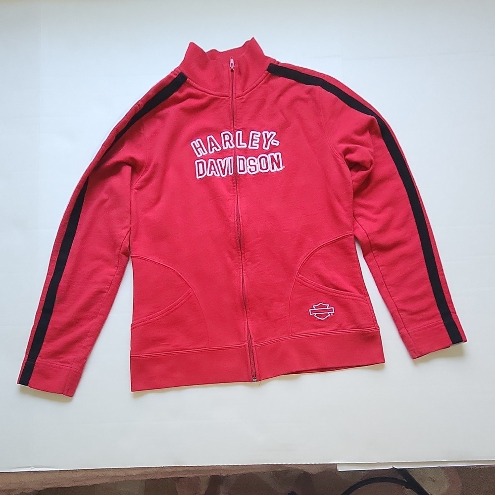 Harley-Davidso Women's ZipUp Jacket Red Medium Eastside Bellevue‎ WA Embroidered